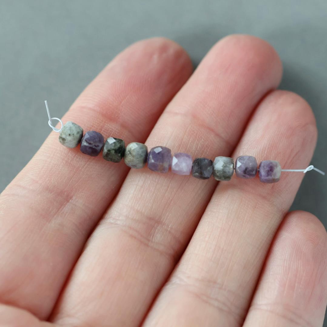4mm Sugilite Beads – Faceted Cube Natural Gemstone - 10pcs