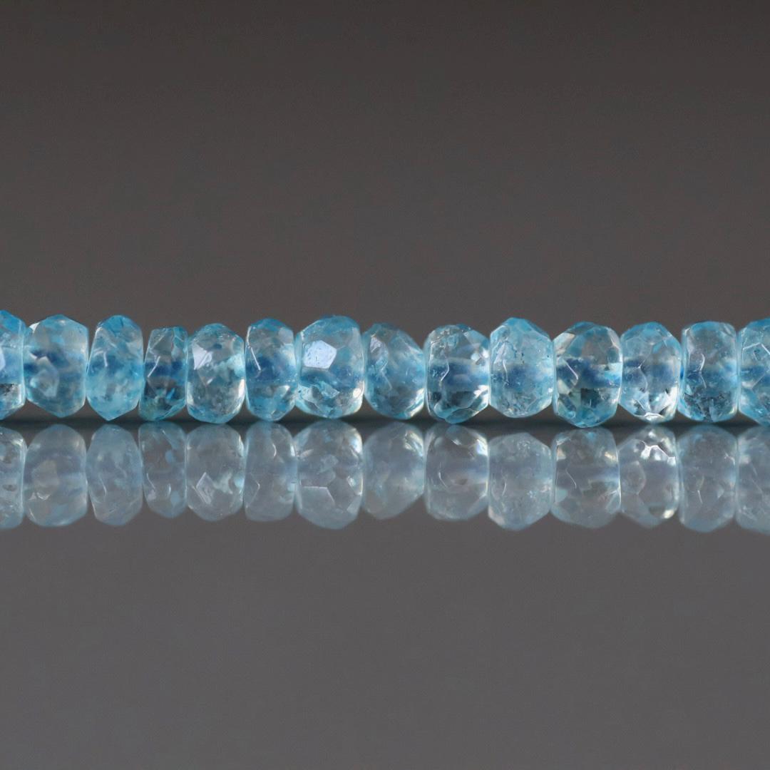 4mm Swiss Blue Topaz Rondelle Beads – Faceted Rondelle Natural Gemstone 6" Strand