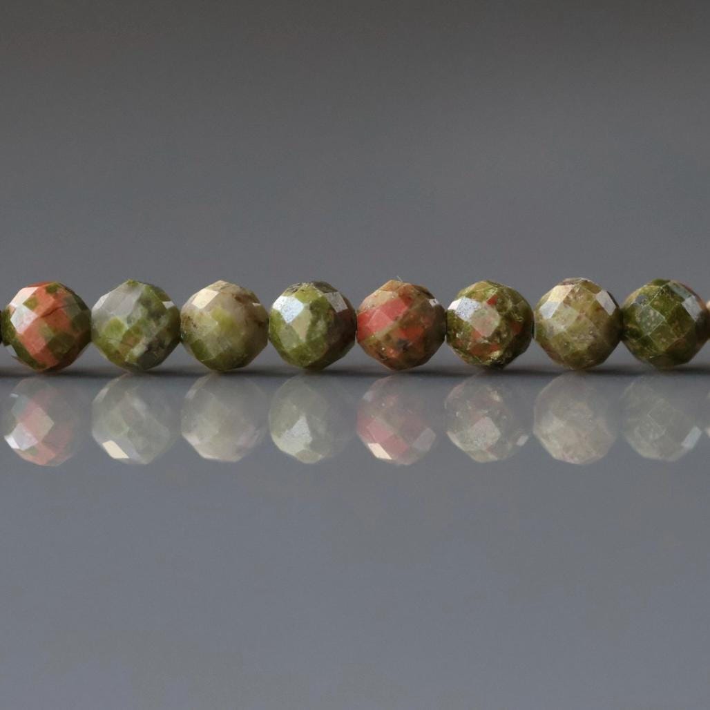 4mm Unakite Beads - Faceted Round Natural Gemstone 15" Strand