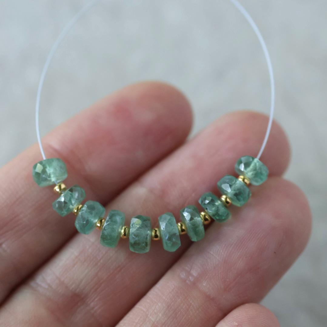 5mm Green Kyanite Beads - Faceted Rondelle Natural Gemstone 10 Pcs
