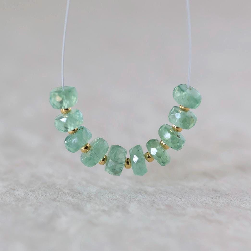 5mm Green Kyanite Beads - Faceted Rondelle Natural Gemstone 10 Pcs