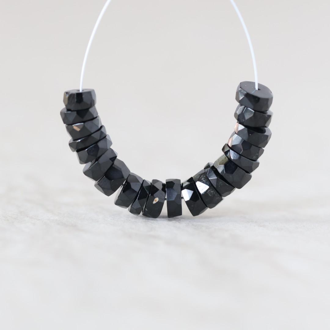6mm Black Spinel Beads - Faceted Rondelle Natural Gemstone 20 Pcs