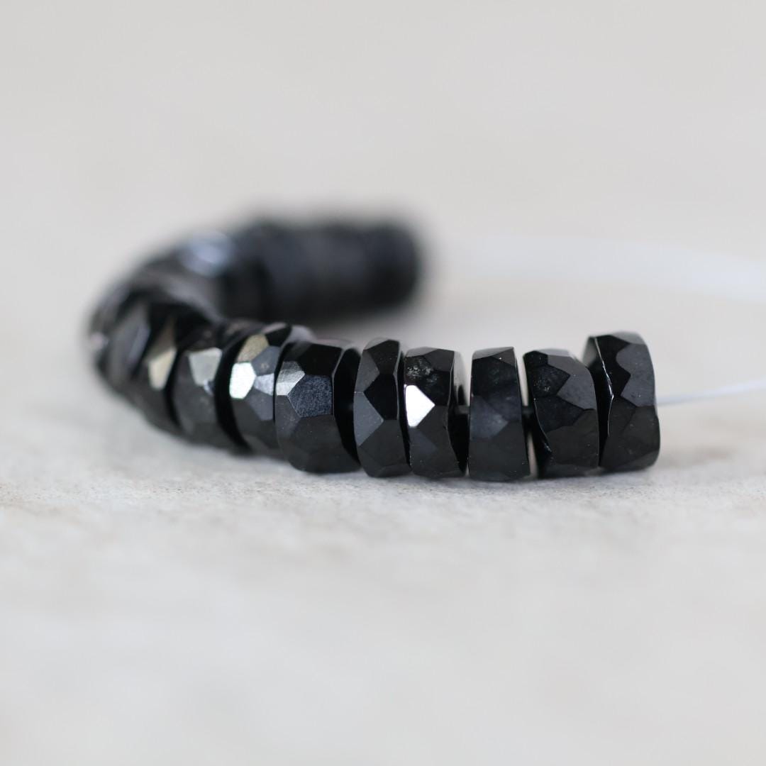 6mm Black Spinel Beads - Faceted Rondelle Natural Gemstone 20 Pcs