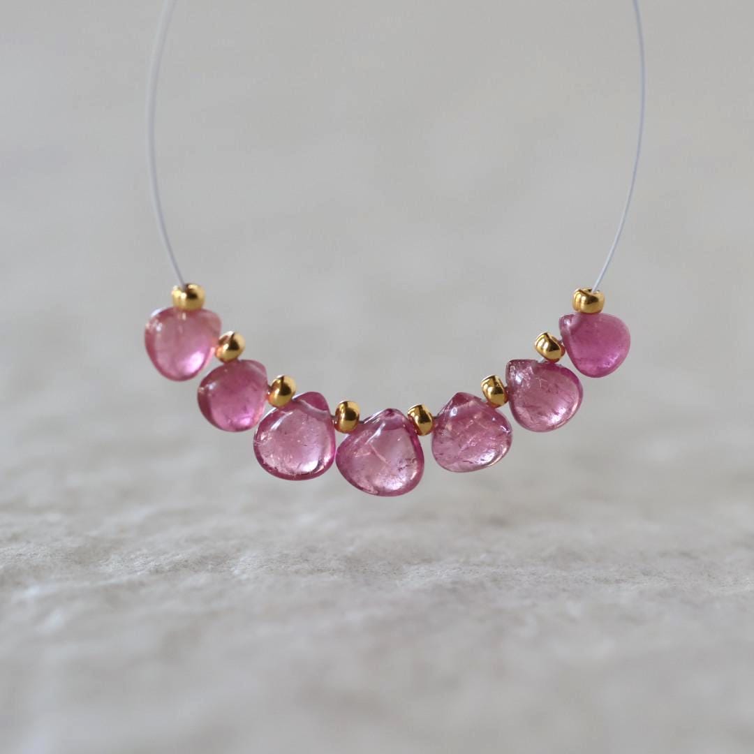 5-6mm Tiny Pink Tourmaline Briolette Beads Heart Drops Teardrops 7 PCs Natural Gemstone for DIY Jewelry Making Supplies Earrings