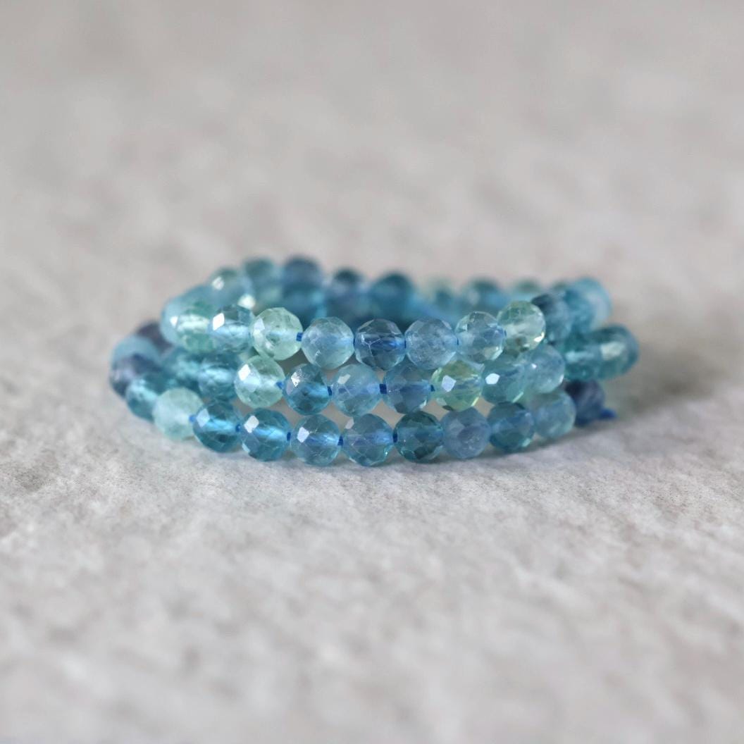 5mm AAA Blue Green Fluorite Faceted Beads Round 15" Natural Rare Gemstone for DIY Jewelry Making Supplies