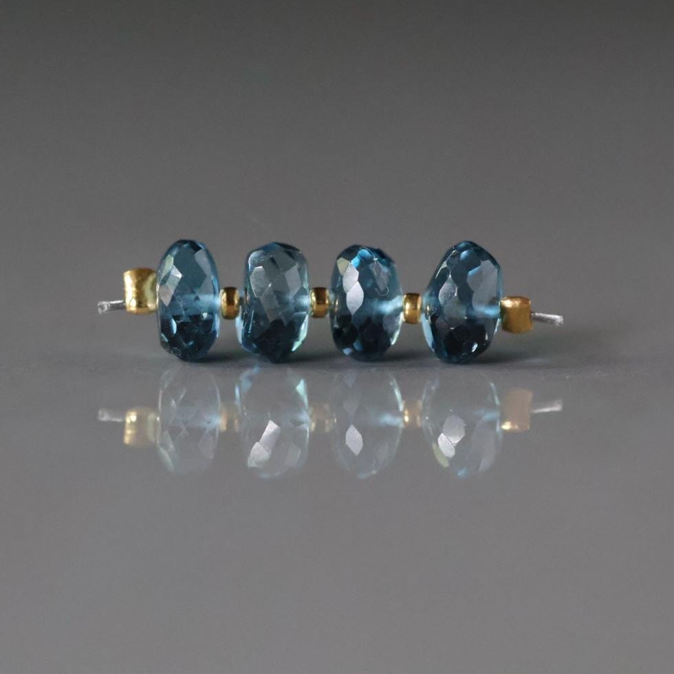 6mm London Blue Topaz Beads - Faceted Rondelle Natural Gemstone 4 Pcs