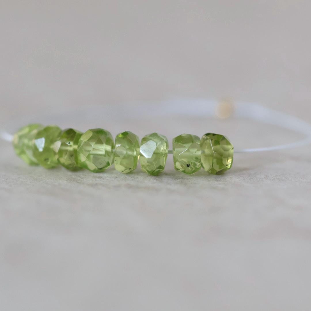5mm AAA Peridot Rondelle Beads Faceted 1” Natural Green Gemstone for DIY Jewelry Making
