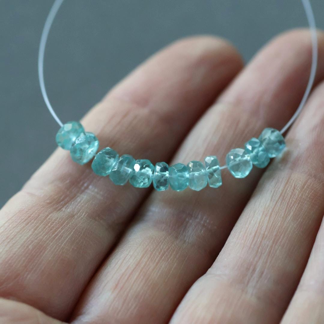 5mm Aqua Sky Neon Apatite Beads - Faceted Rondelle Natural Gemstone 12 PCs