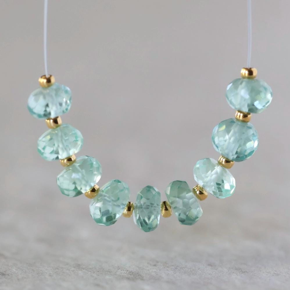 6mm Green Sapphire Beads - Faceted Rondelle Natural Gemstone 6 Pcs