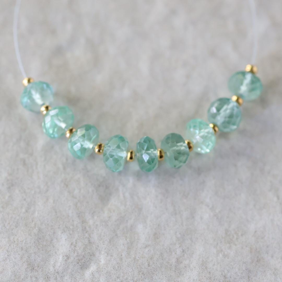 6mm Green Sapphire Beads - Faceted Rondelle Natural Gemstone 6 Pcs