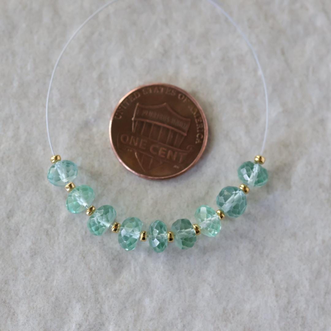 6mm Green Sapphire Beads - Faceted Rondelle Natural Gemstone 6 Pcs