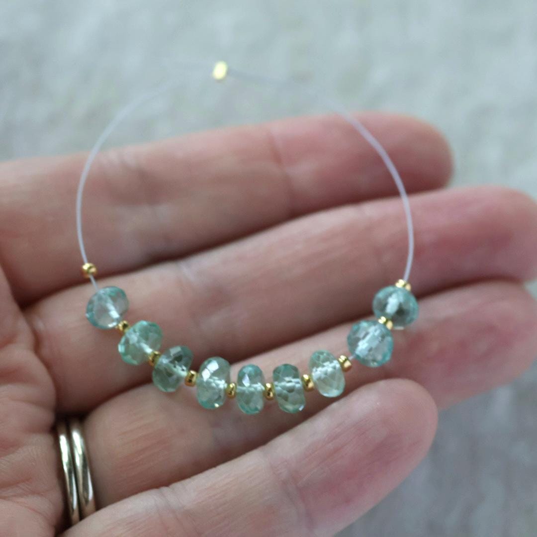 6mm Green Sapphire Beads - Faceted Rondelle Natural Gemstone 6 Pcs
