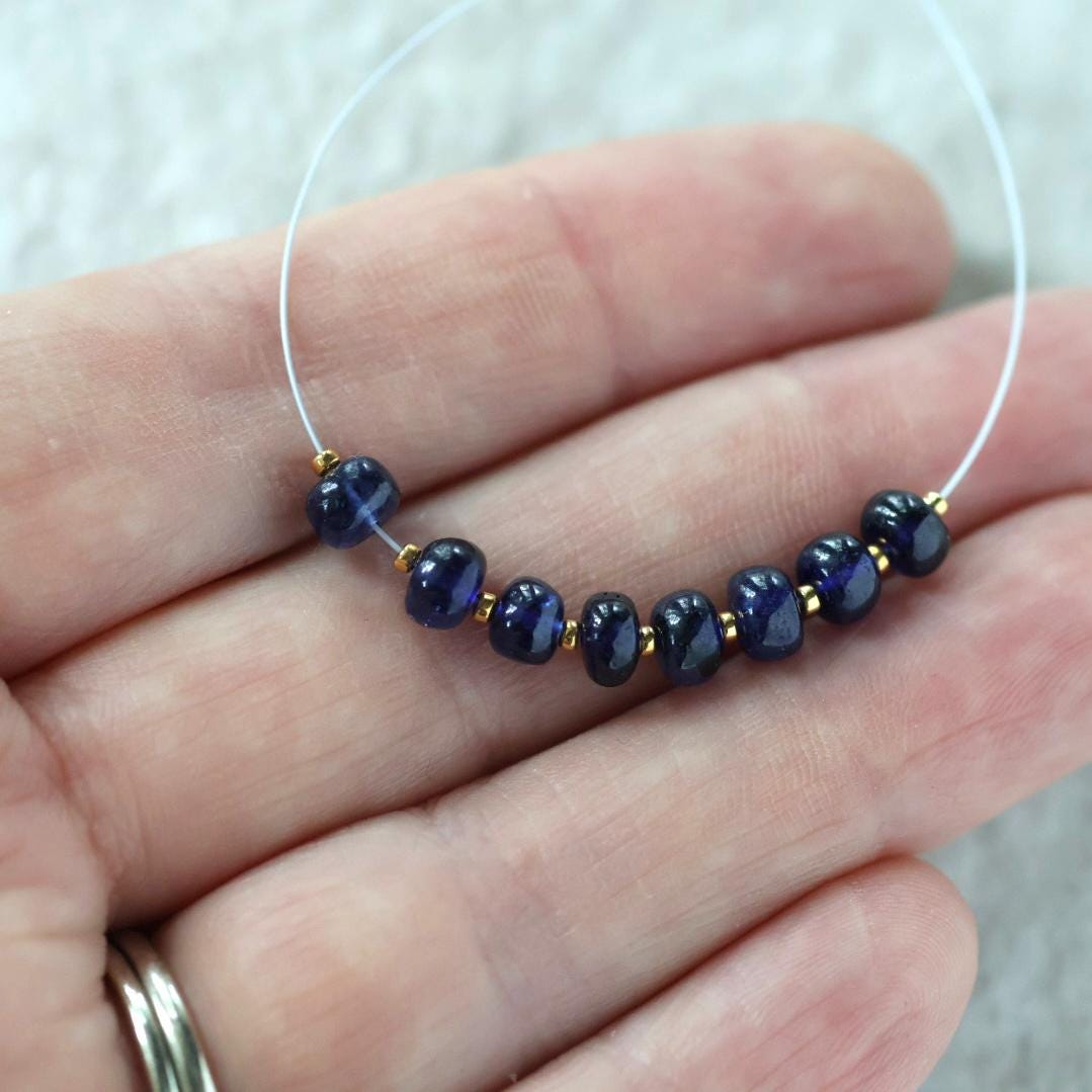 5mm Natural Dark Blue Sapphire Beads Smooth Rondelle 8 PCs Genuine Gemstone for DIY Jewelry Making Supplies
