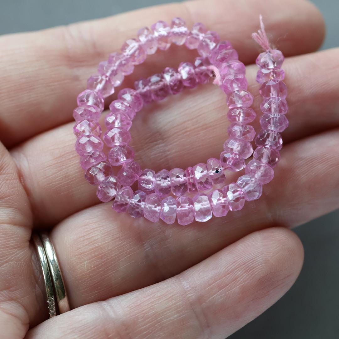 5mm Pink Topaz Beads – Faceted Rondelle Natural Gemstone 6" Strand
