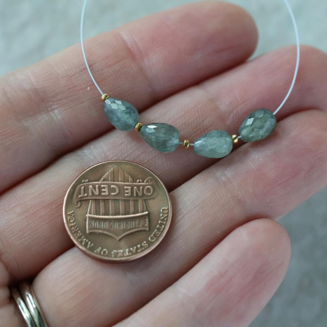 5x7mm Moss Aquamarine Teardrop Beads - Faceted Drops Natural Gemstone