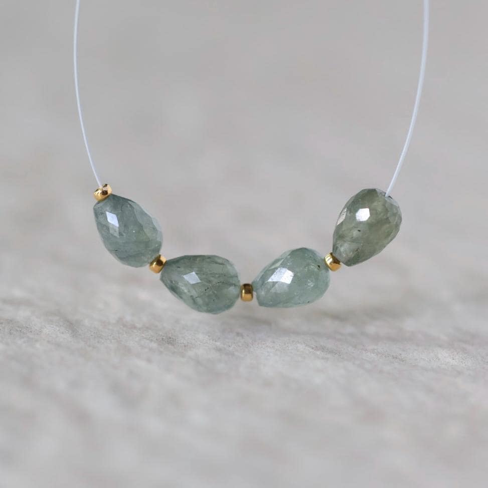 5x7mm Moss Aquamarine Teardrop Beads - Faceted Drops Natural Gemstone