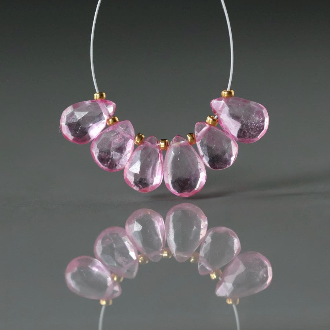 5x7mm Pink Topaz Beads - Faceted Drops Natural Gemstone 6 Pcs