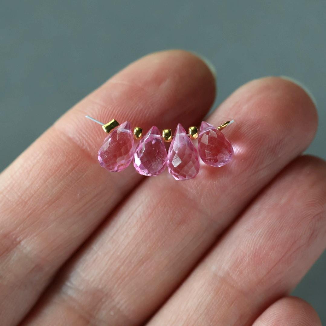 5x8mm Pink Topaz Briolette Beads – Faceted Teardop Natural Gemstone