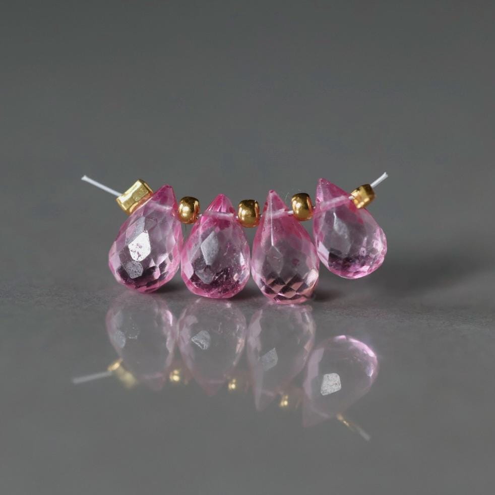 5x8mm Pink Topaz Briolette Beads – Faceted Teardop Natural Gemstone