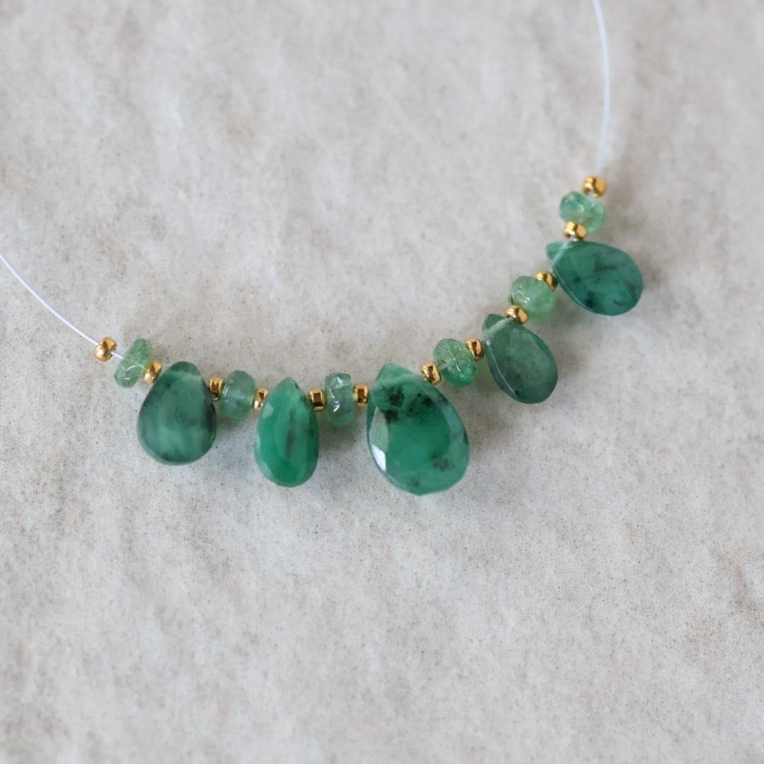 6-10mm Natural Emerald Briolette Bead Faceted Rondelle Gemstone Bead for DIY Jewelry Making Gift Beads May Birthstone