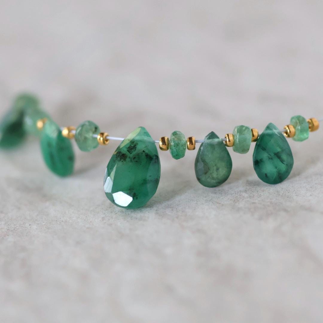 6-10mm Natural Emerald Briolette Bead Faceted Rondelle Gemstone Bead for DIY Jewelry Making Gift Beads May Birthstone