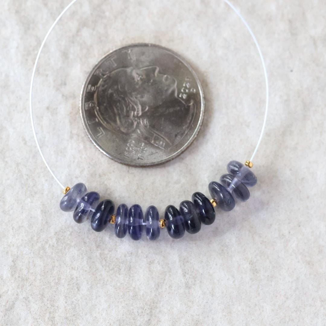 6.5mm AAA Iolite Beads Smooth Rondelles 12 Pcs Natural Blue Gemstone for DIY Jewelry Making