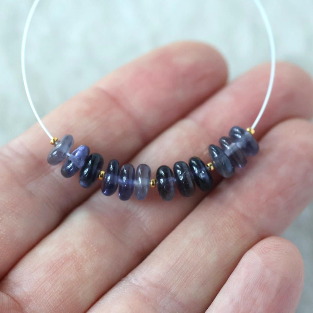6.5mm AAA Iolite Beads Smooth Rondelles 12 Pcs Natural Blue Gemstone for DIY Jewelry Making