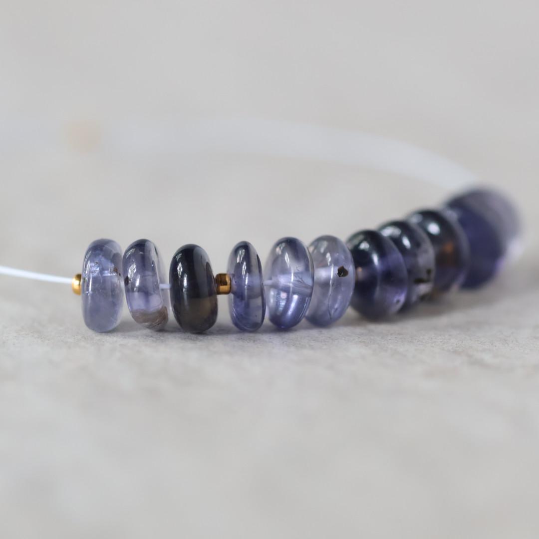6.5mm AAA Iolite Beads Smooth Rondelles 12 Pcs Natural Blue Gemstone for DIY Jewelry Making