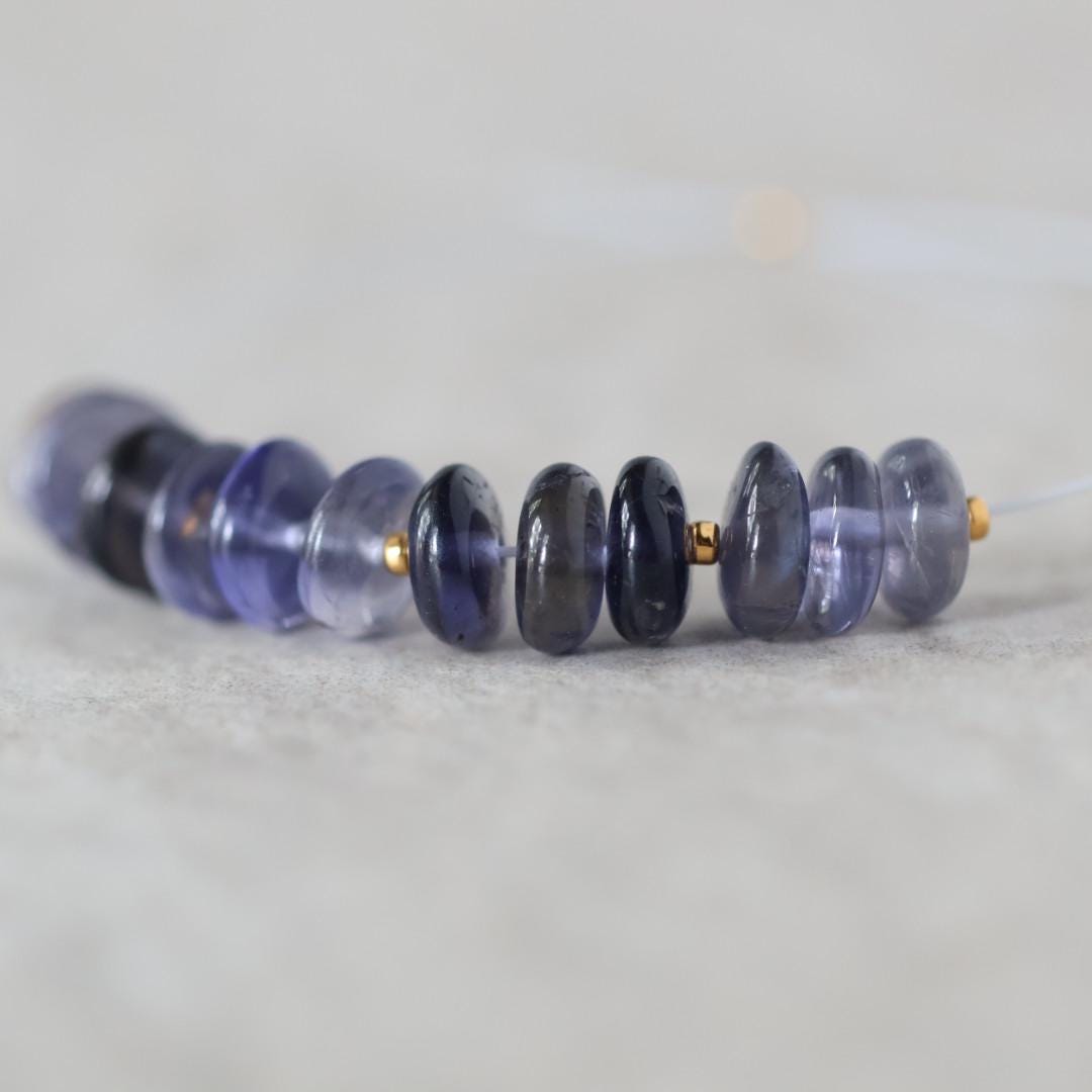 6.5mm AAA Iolite Beads Smooth Rondelles 12 Pcs Natural Blue Gemstone for DIY Jewelry Making