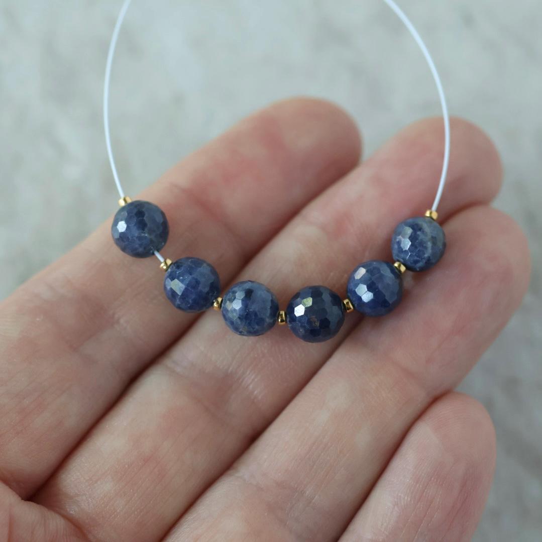 6.5mm Natural AAA Sapphire Beads Faceted Round Dark Blue Sapphire Genuine Gemstone for DIY Jewelry Making