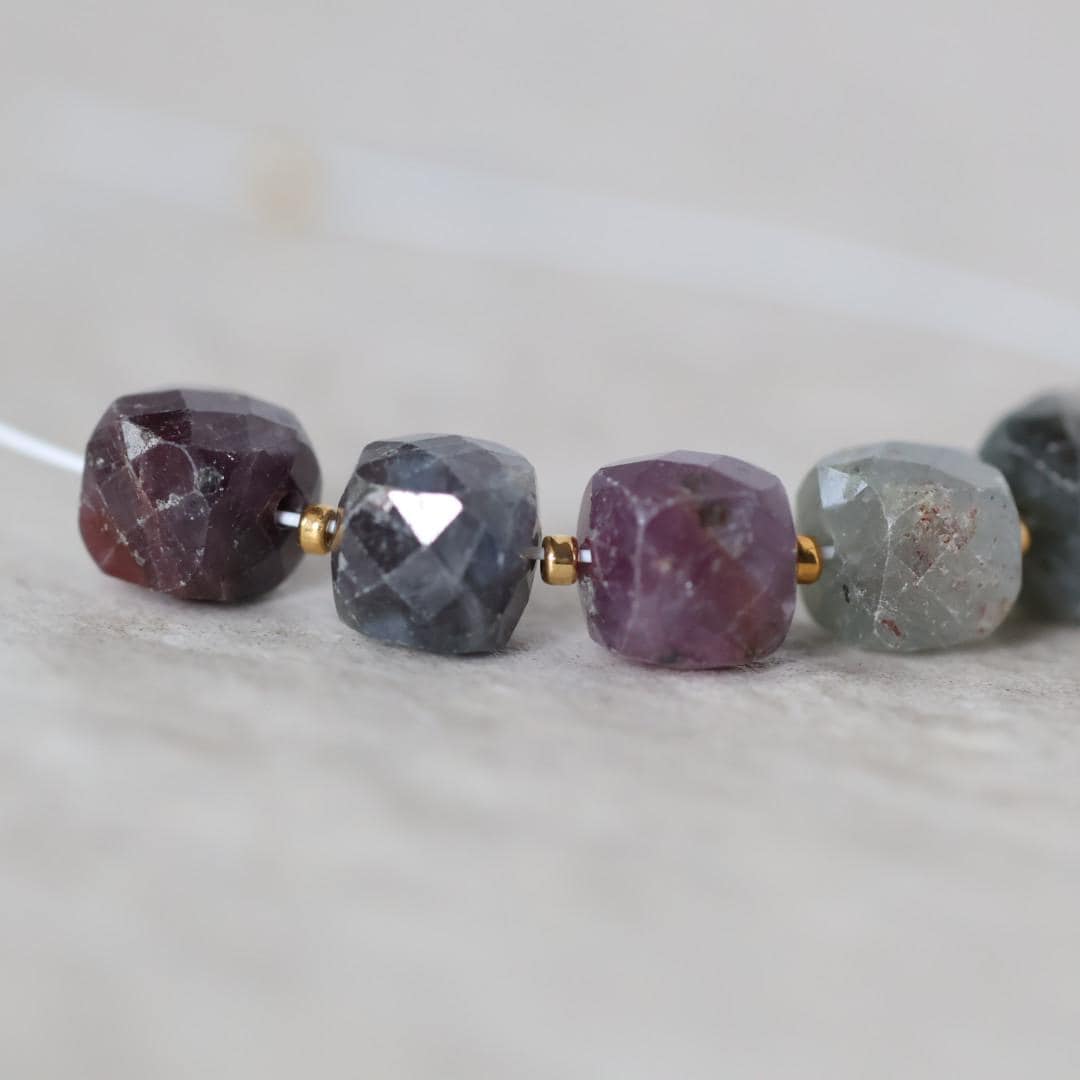 6.5mm Ruby Sapphire Cube Beads Faceted 6 Pcs Raw Colorful Natural Gemstone For DIY Jewelry Making