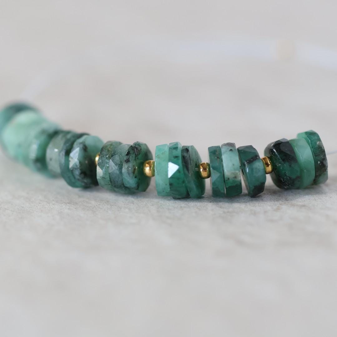 6-7mm AAA Emerald Beads Faceted Heishi Tyre Washer Beads Green Natural Gemstone for DIY Jewelry Making