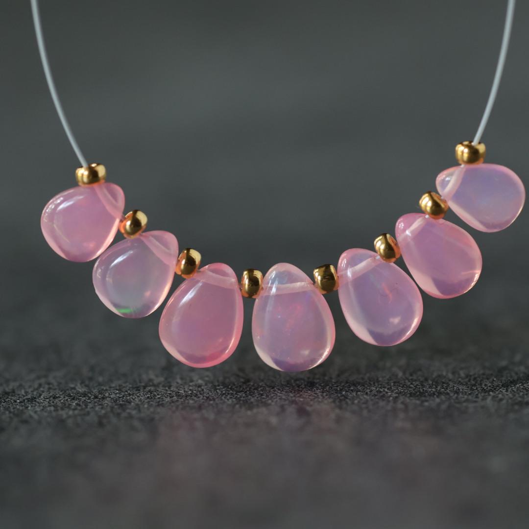 6-7mm Pink Ethiopian Opal Briolette Beads Smooth Teardrops Drops For DIY Jewelry Making Earrings