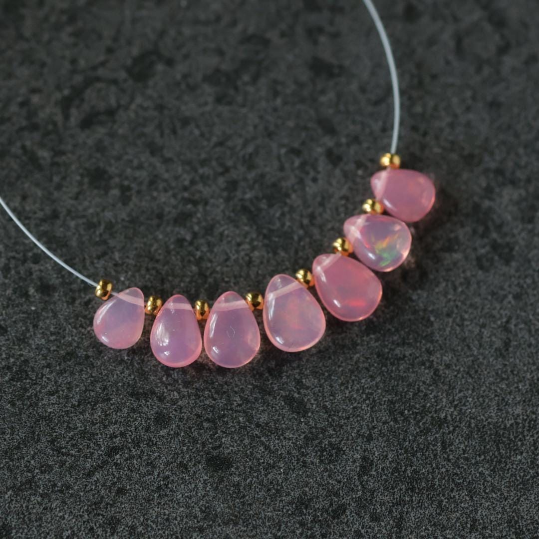 6-7mm Pink Ethiopian Opal Briolette Beads Smooth Teardrops Drops For DIY Jewelry Making Earrings