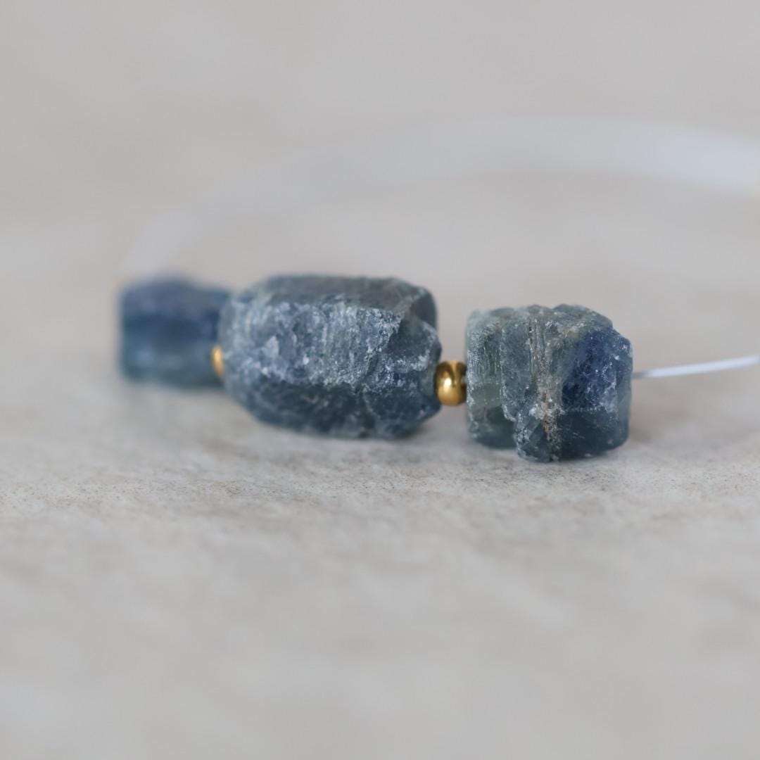 6-8mm Raw Sapphire Nugget Beads 3 Pieces Freeform Chunks Rough Gemstone Beads For DIY Jewelry Making
