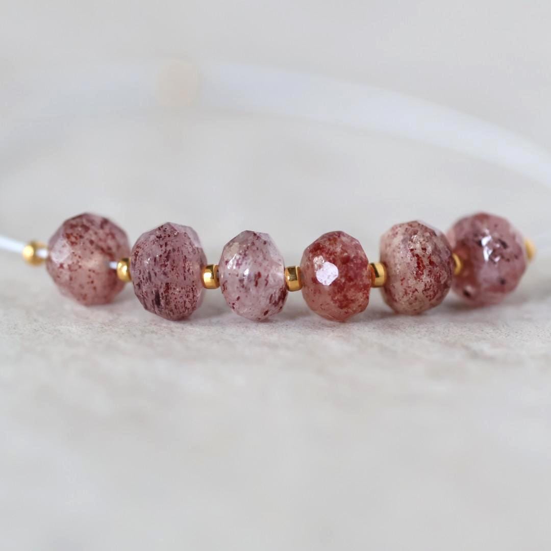 6mm AAA Brazilian Strawberry Quartz Beads Faceted Rondelle 6 Pcs Genuine Gemstone for DIY Jewelry Making Supplies