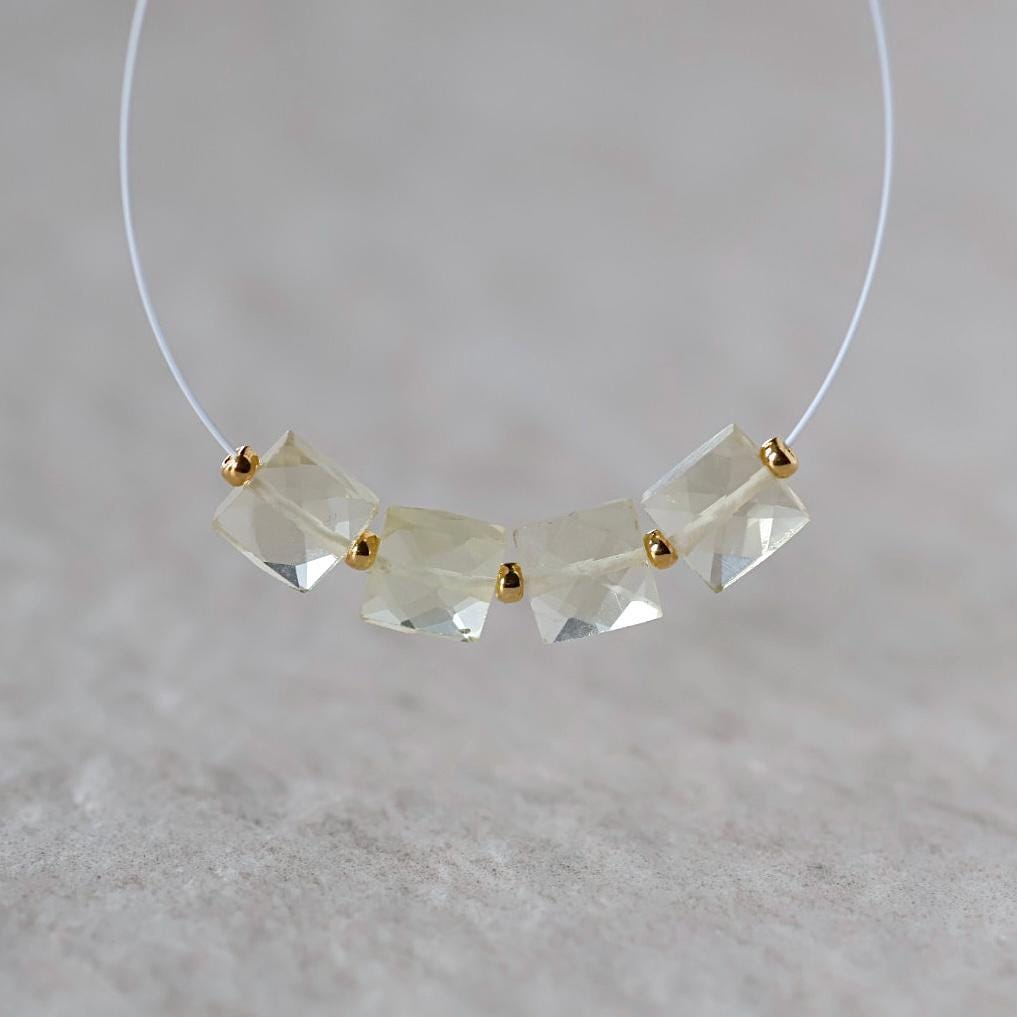 6mm AAA Natural Citrine Beads Faceted Square 4 Pcs Light Yellow Gemstone for DIY Jewelry Making Earrings Supplies