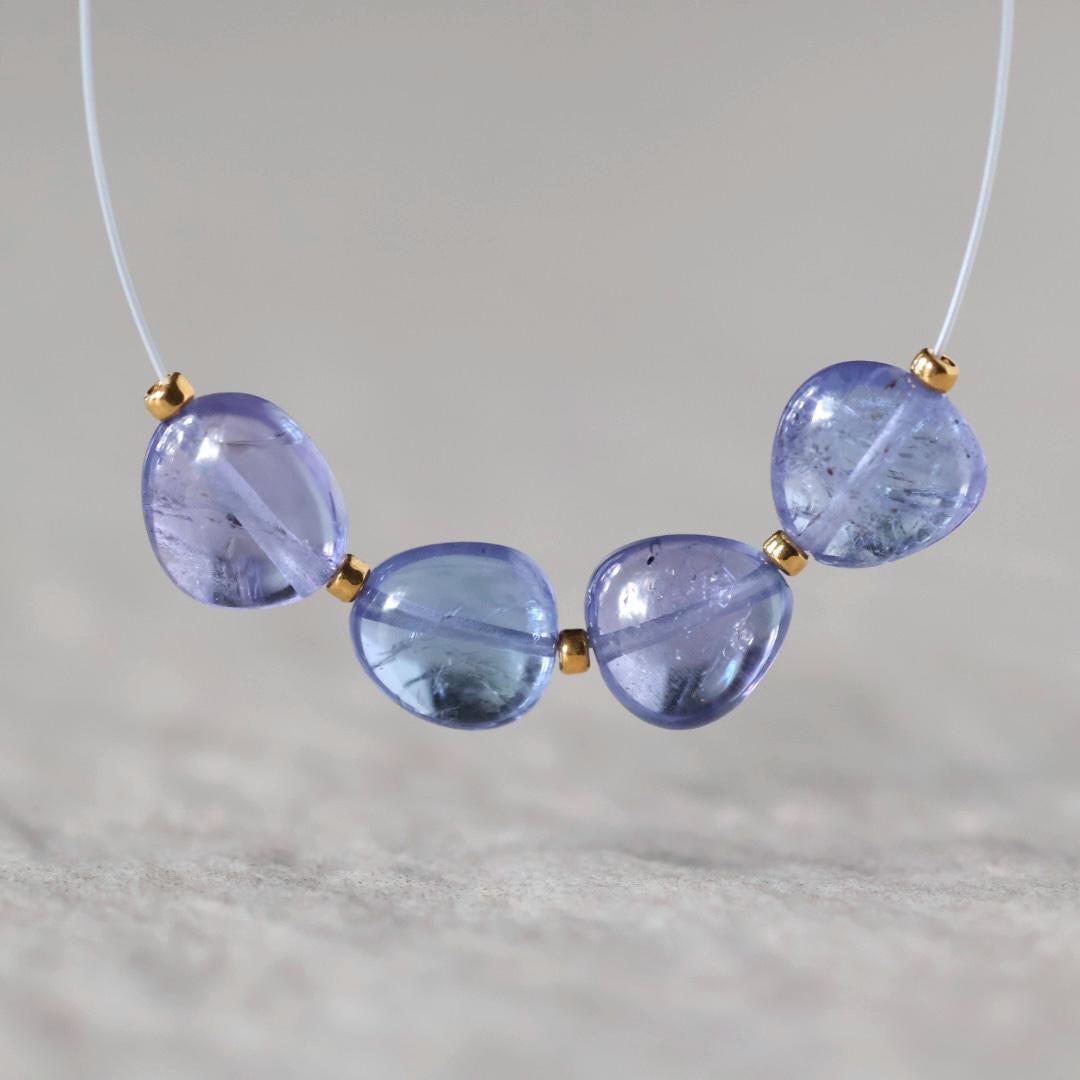 6mm AAA Tanzanite Beads Smooth Nuggets 4 Pcs Gem Quality Gemstone for DIY Jewelry Making Necklace Earrings