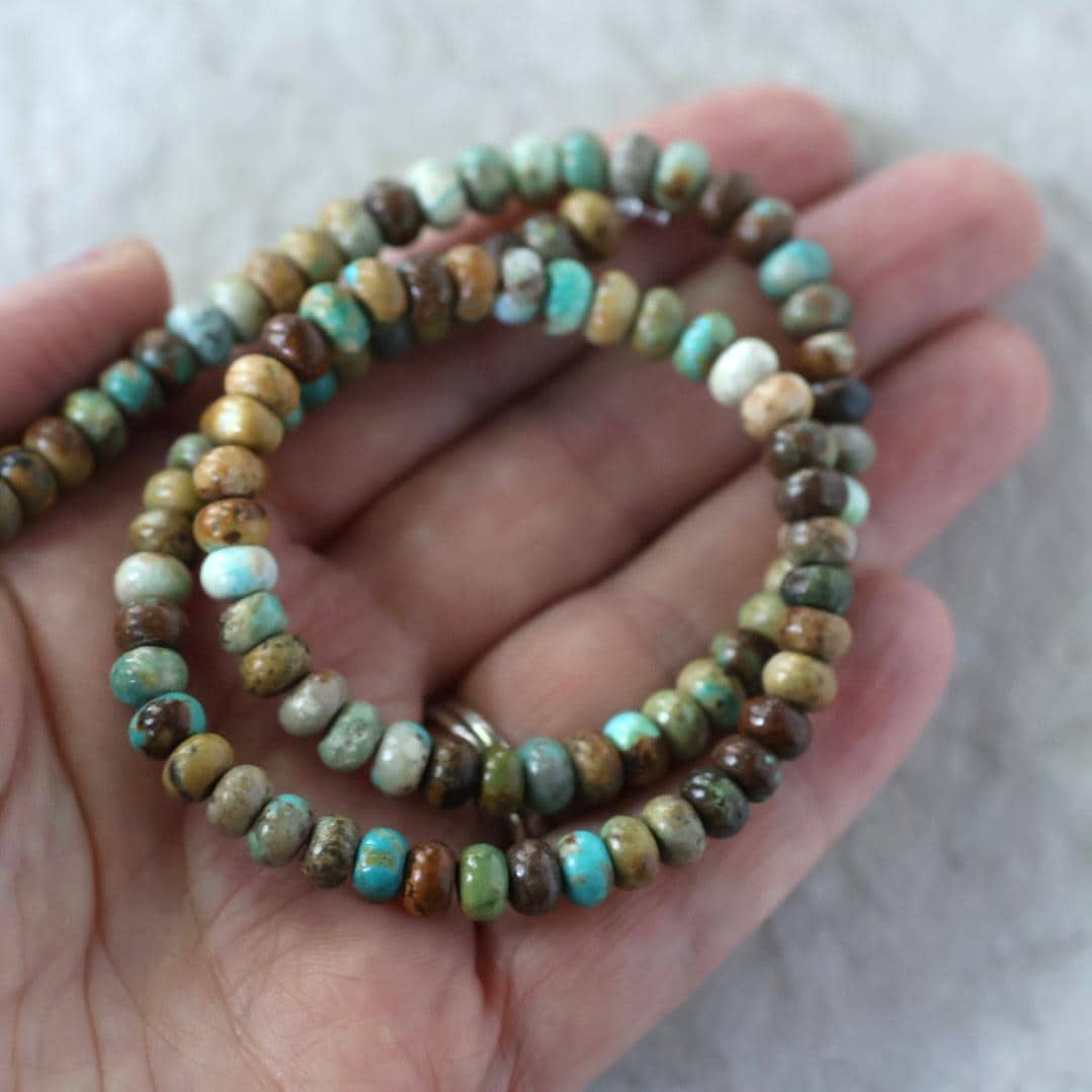 6mm Natural Turquoise Rondelle Beads Smooth 15" Blue Green Brown Genuine Turquoise Gemstone for DIY Jewelry Making Knot Necklace Supplies