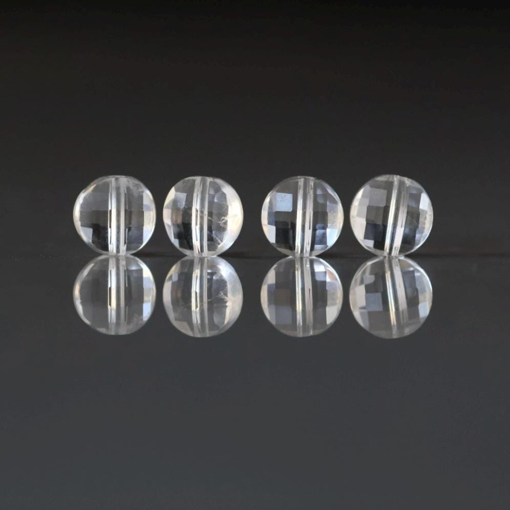 6mm Rock Quartz Beads - Faceted Coin Natural Gemstone 4 Pcs