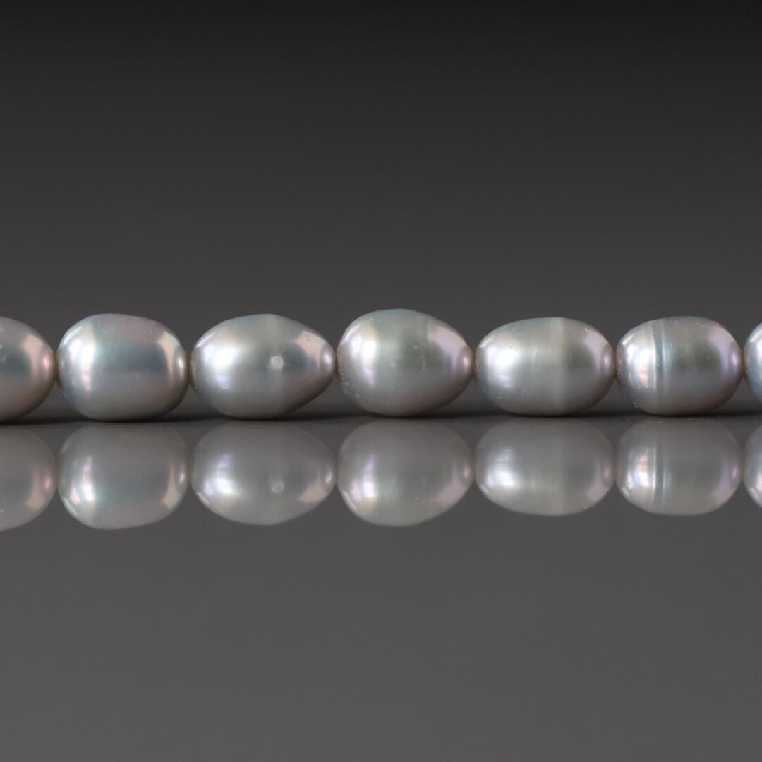6mm Silver Gray Freshwater Pearl Beads - Rice Natural Gemstone 6.5" Strand