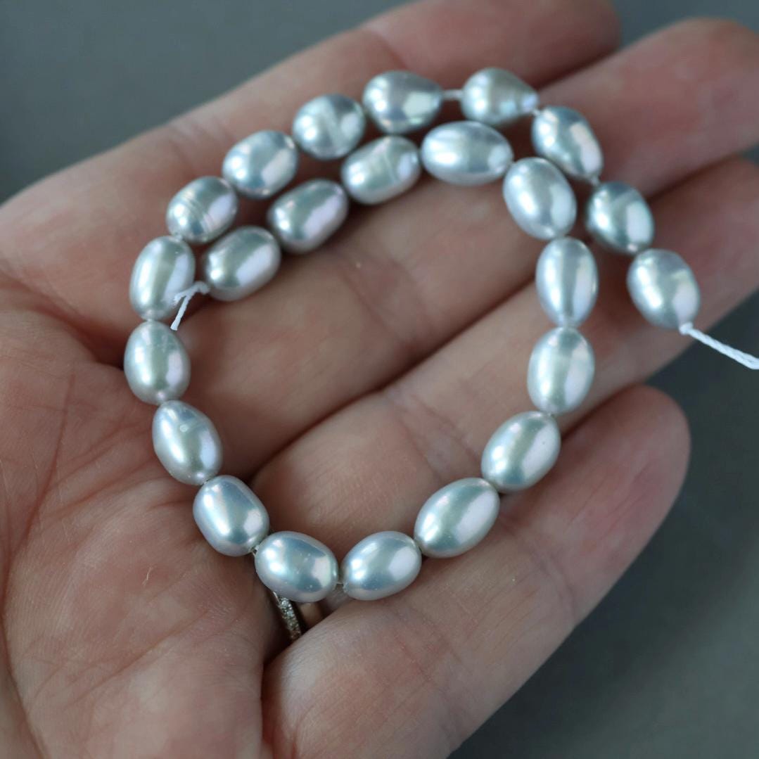 6mm Silver Gray Freshwater Pearl Beads - Rice Natural Gemstone 6.5" Strand