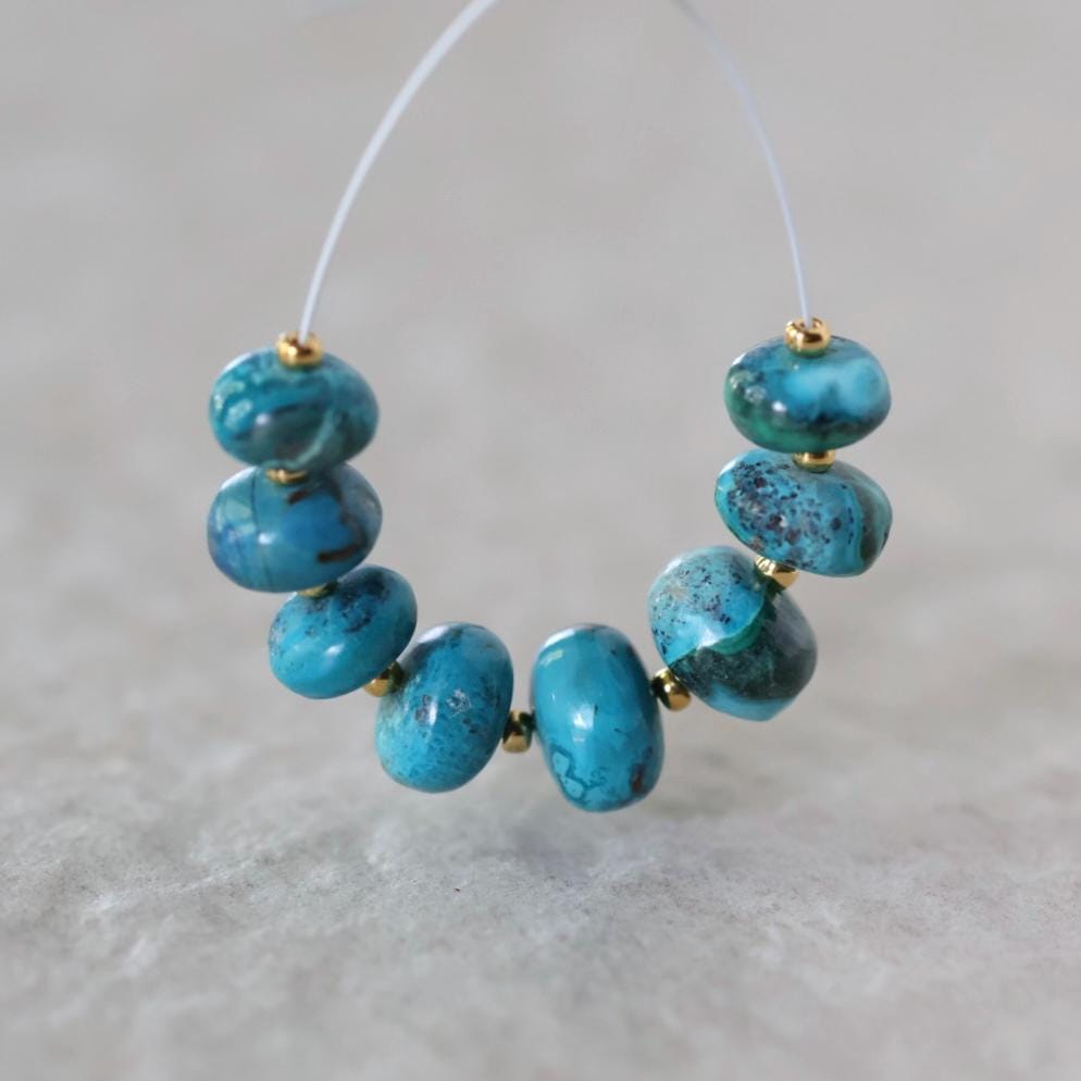 7-9mm Azurite Malachite Beads Smooth Rondelle 8 Pcs Azurmalachite Natural Gemstone DIY Jewelry Making