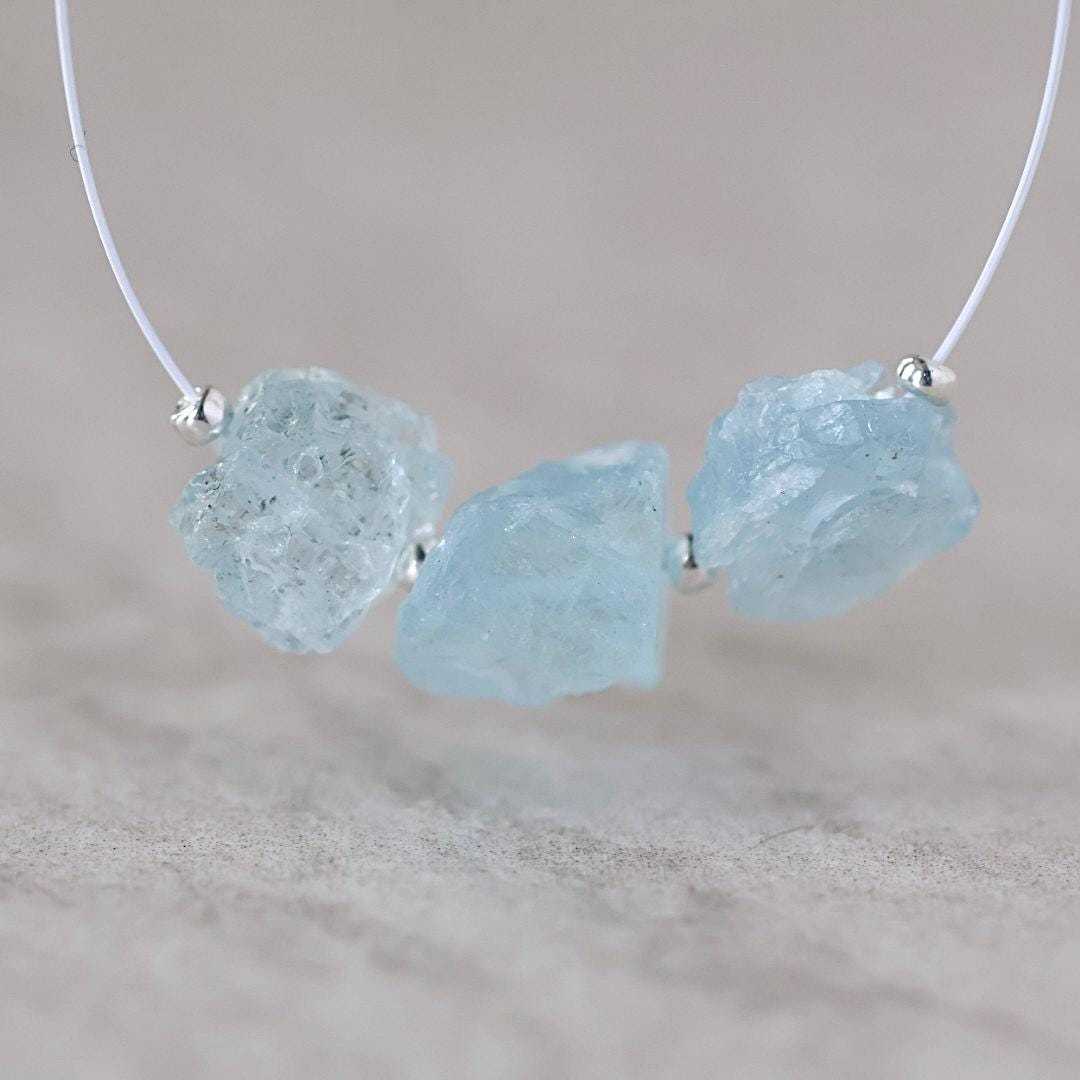 7-9mm Natural Aquamarine Raw Nugget Beads 3 Pieces Freeform Chunks Rough Gemstone for DIY Jewelry Making