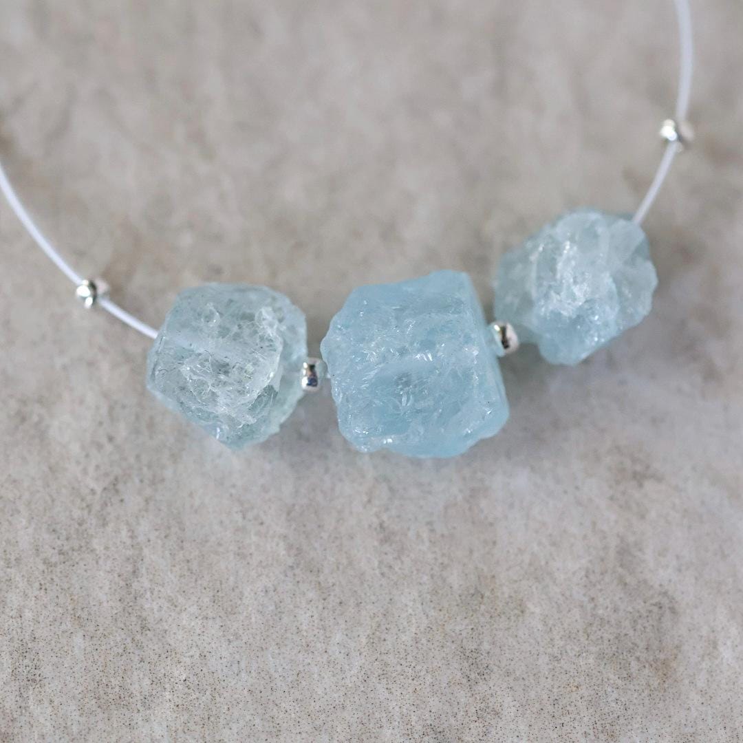 7-9mm Natural Aquamarine Raw Nugget Beads 3 Pieces Freeform Chunks Rough Gemstone for DIY Jewelry Making