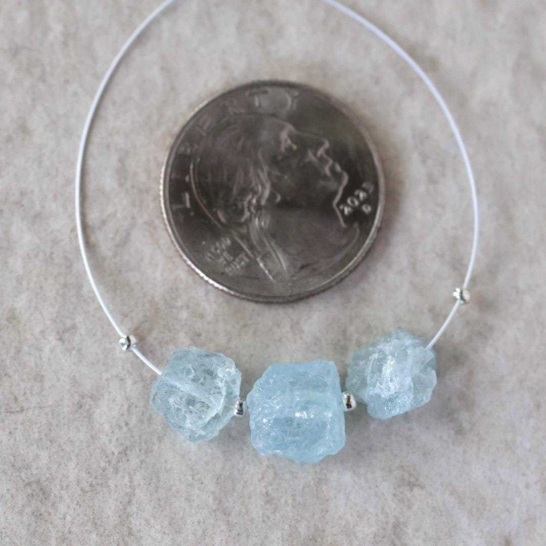 7-9mm Natural Aquamarine Raw Nugget Beads 3 Pieces Freeform Chunks Rough Gemstone for DIY Jewelry Making