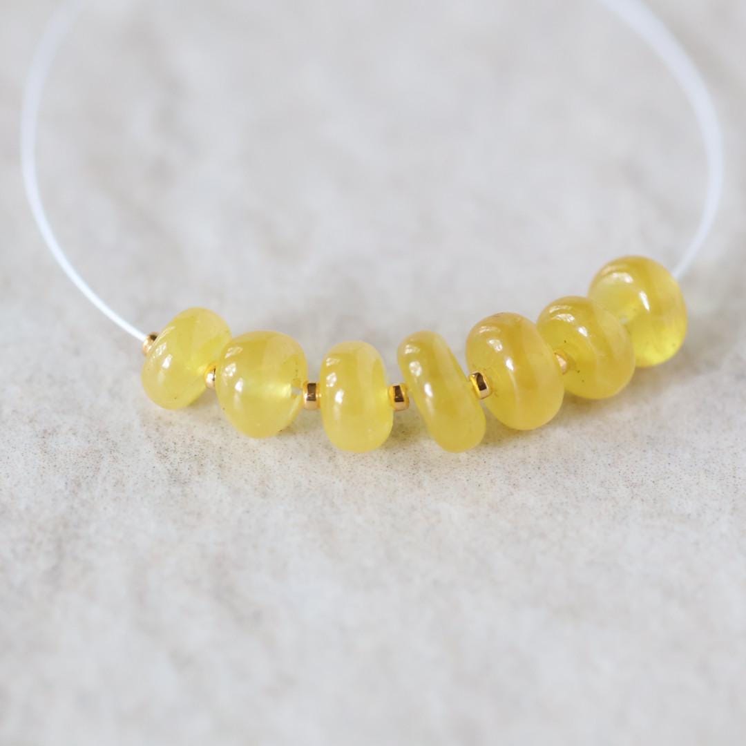 7mm 6mm Natural Yellow Sapphire Beads Smooth Rondelle 7 PCs Genuine Gemstone for DIY Jewelry Making Supplies