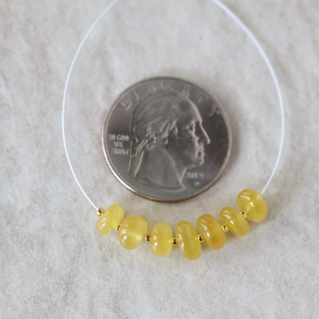 7mm 6mm Natural Yellow Sapphire Beads Smooth Rondelle 7 PCs Genuine Gemstone for DIY Jewelry Making Supplies
