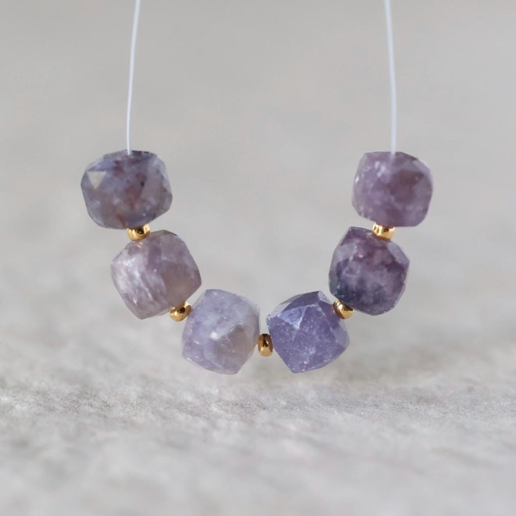 7mm AAA Lepidolite Faceted Cube Beads Natural Purple Gemstone DIY Jewelry Making Supplies