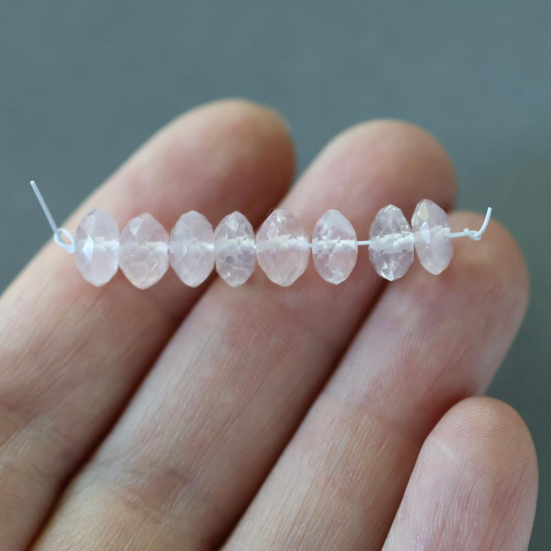 7mm Brazilian Rose Quartz Beads – Faceted Rondelle German Cut Natural Gemstone 8 Pcs